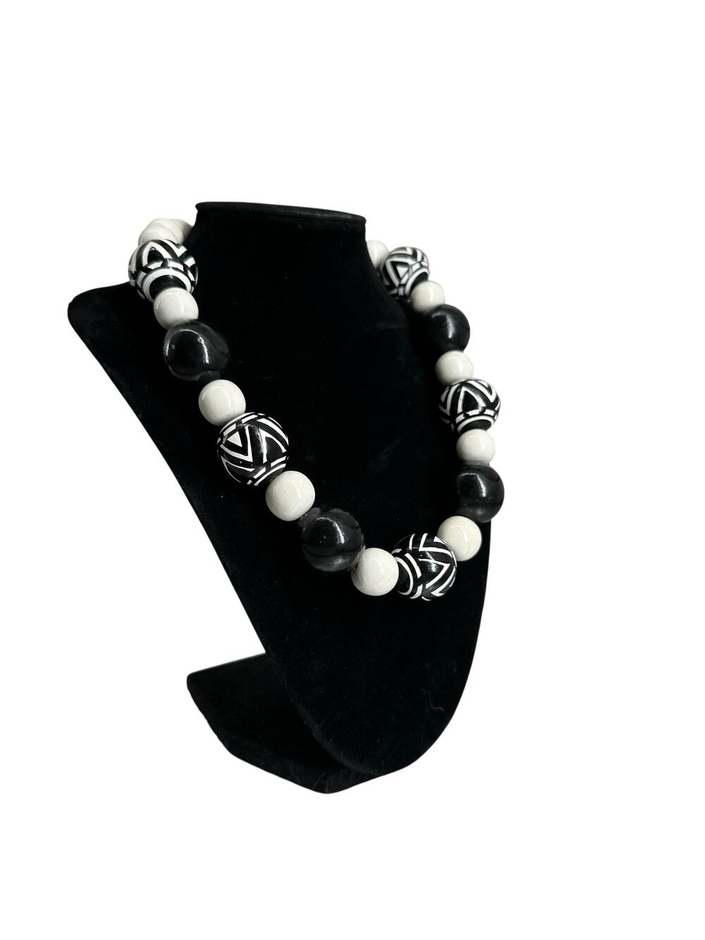 Vintage Chunky Wooden Bead Black And White 80s Necklace Zebra